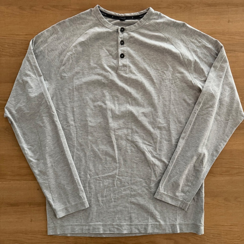 Public Rec Mens Go-To Henley Long Sleeve Shirt Grey Pima Cotton Blend Size M